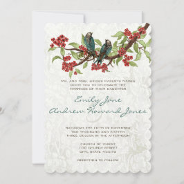 Invitación Amores Verde azulados vintage Aves con flores de c