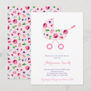 Invitación Amortiguador Rosa Para Chica Floral Baby Shower