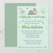 Amortiguar niño bebé - Baby Shower verde y púrpura