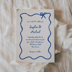 Invitación Amour   Blue Illustrated French Bow Boda