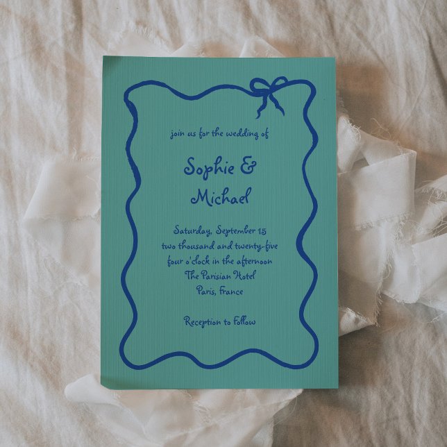 Invitación Amour | Boda azul y Verde azulado francés de vaca (Subido por el creador)