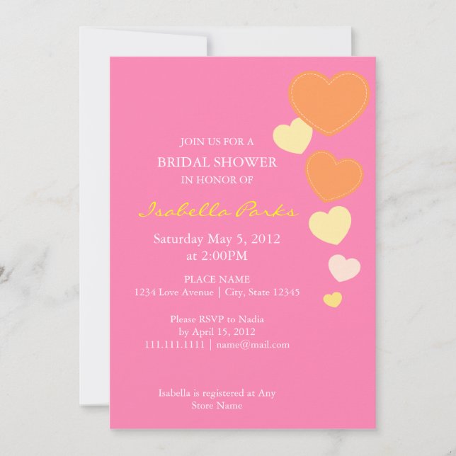 Invitación Amour Pink & Naranja Bridal Shower 5 x 7 (Anverso)