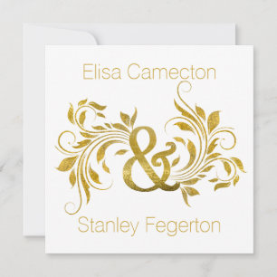 Invitación ampersa de Relieve metalizado dorado y florido bod