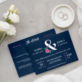 Invitación Ampersa floral rosa azul de la marina y 2 en 1 Bod