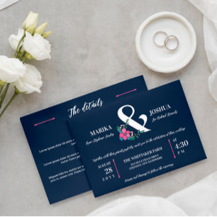 Invitación Ampersa floral rosa azul de la marina y 2 en 1 Bod