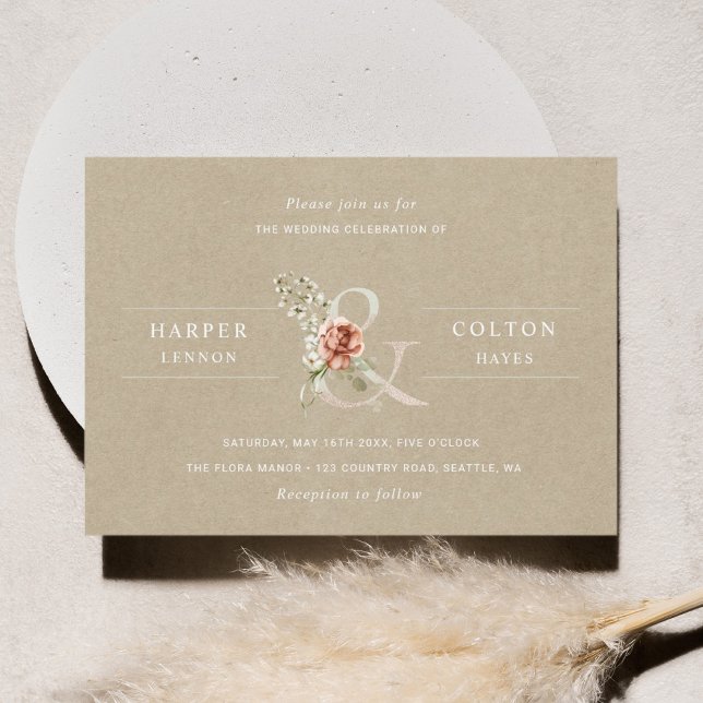 Invitación Ampersa floral y elegante Boda de Kraft rústico (Subido por el creador)