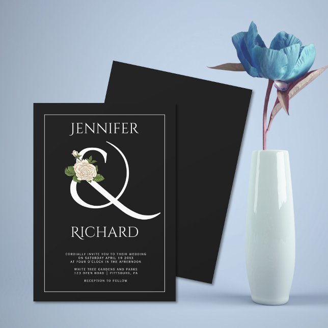 Invitación Ampersand blanco elegante, boda negro rosa blanco (Subido por el creador)
