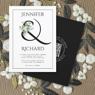 Invitación Ampersand con rama de eucalipto y boda QR