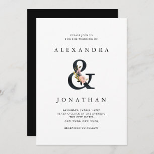 Invitación Ampersand elegante   Boda blanco y negro