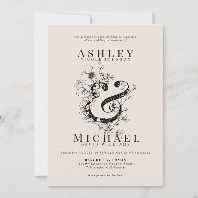 Invitación AMPERSAND FLORAL Hand Drake Rubor Boda (Anverso)