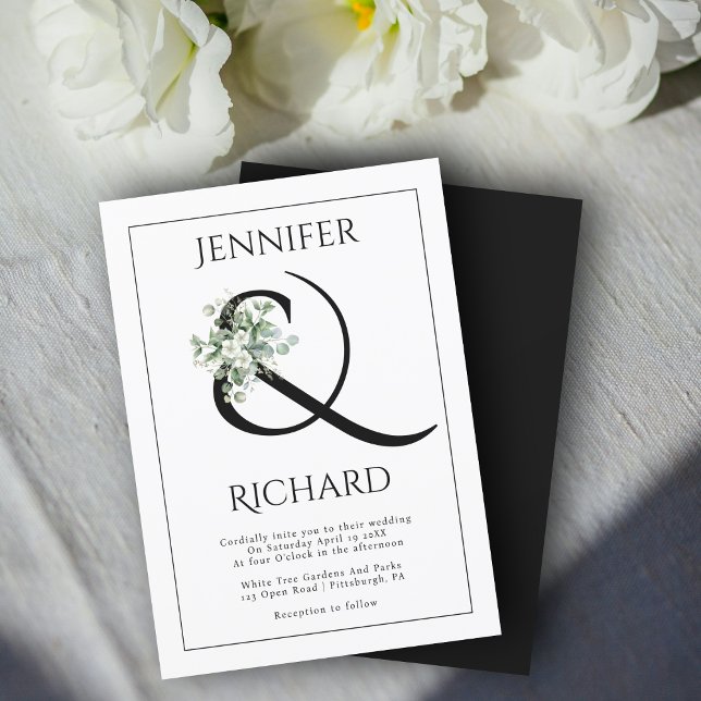 Invitación Ampersand, flores blancas y boda de eucalipto (Subido por el creador)