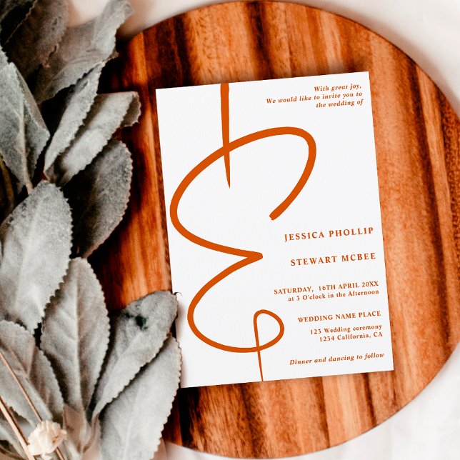Invitación Ampersand photo orange script Qr code wedding (Subido por el creador)