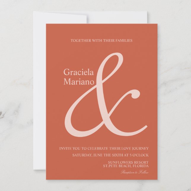 Invitación Ampersand Terracotta Rosa Suave Boda   (Anverso)