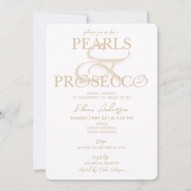 Invitación Ampersand White Pearls & Prosecco Bridal Shower (Anverso)