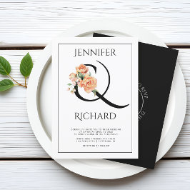Invitación Ampersand y peach peonies QR boda