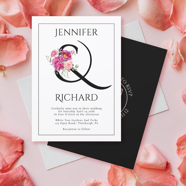 Invitación Ampersand y ramo de rosas rosadas boda QR (Subido por el creador)