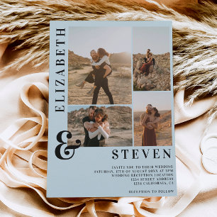 Invitación Ampersor azul casual en negrita y 5 boda de cuadrí