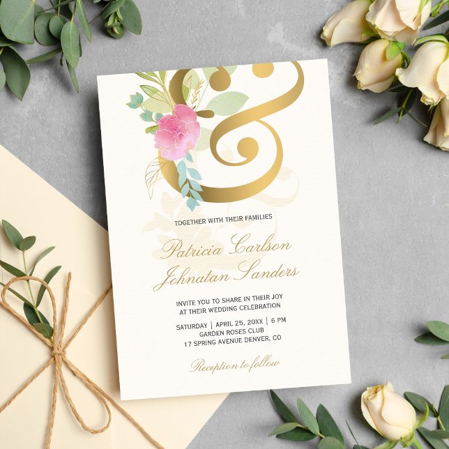 Invitación Ampersor dorado y boda romántico crema rosa pastel (Subido por el creador)