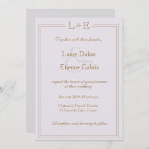 Invitación Ampersor gris lila dorado monograma y boda moderno
