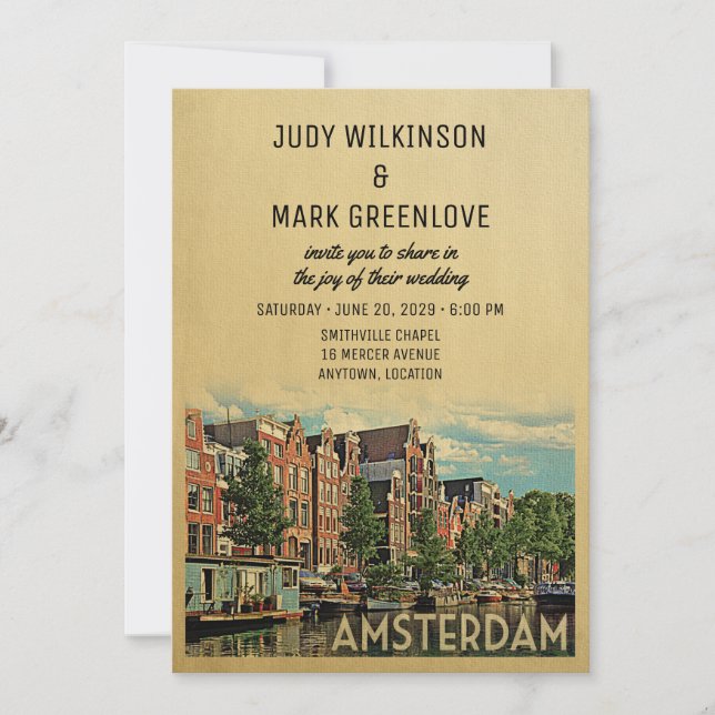 Invitación Amsterdam Wedding Invitation Países Bajos Holanda (Anverso)