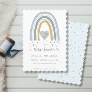 Invitación Amueblado Rainbow Dusty Blue Gold Boy Baby Shower