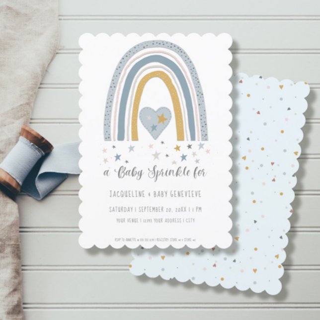 Invitación Amueblado Rainbow Dusty Blue Gold Boy Baby Shower (Subido por el creador)