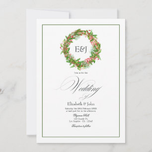 Invitación Amuleto de Boda de Navidad Poinsettia y Pino Códig