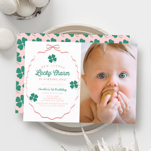 Invitación Amuleto Pequeño Encanto Rosa Foto Cumpleaños 1