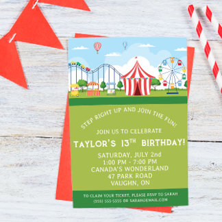 Invitación Amusement Park Birthday Party Invitation