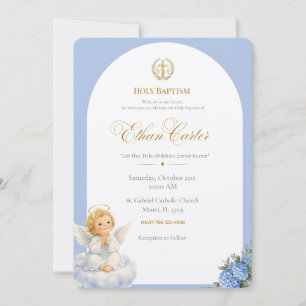 Invitación An Elegant Blue & Gold Baptism invitation