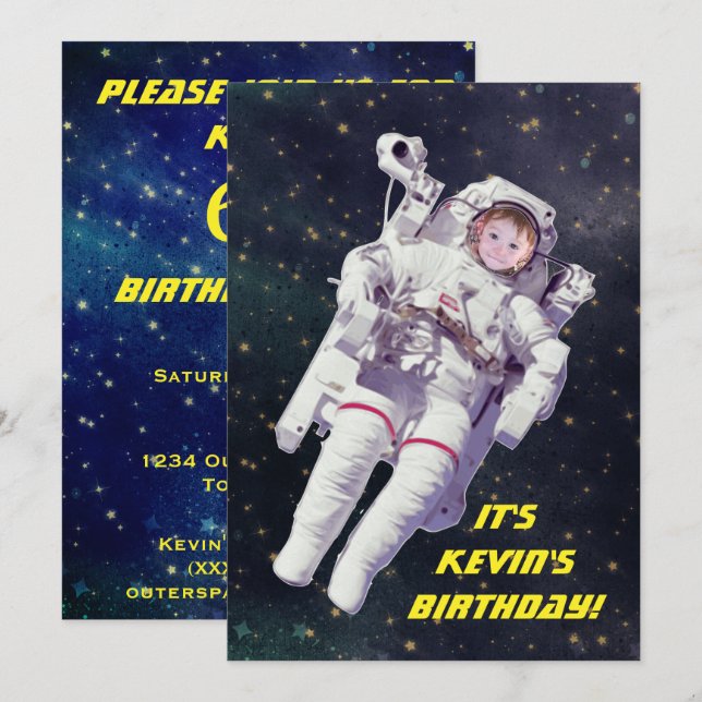 Invitación Añada el cumpleaños del espacio del astronauta de (Anverso / Reverso)