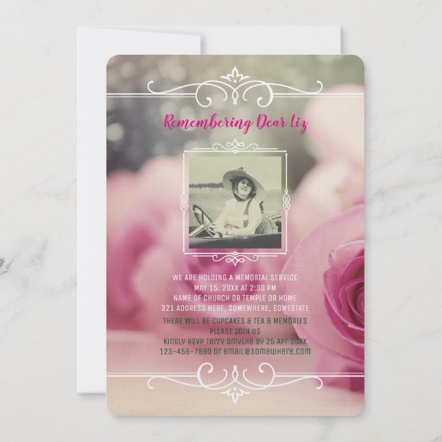 Invitación Añada sus propios rosas del rosa de la ceremonia (Reverso)
