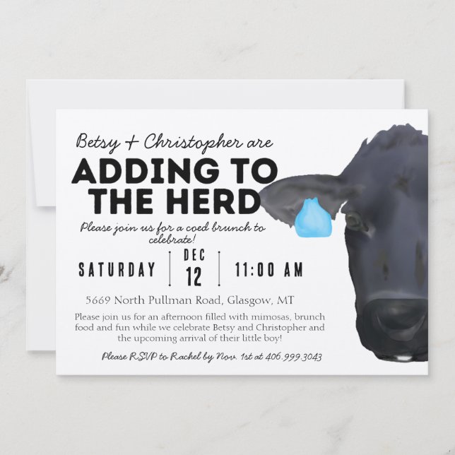 Invitación ¡Añadiendo a la manada! Cow Ranch Farm Baby Shower (Anverso)