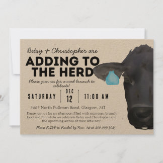 Invitación ¡Añadiendo a la manada! Cow Ranch Farm Baby Shower