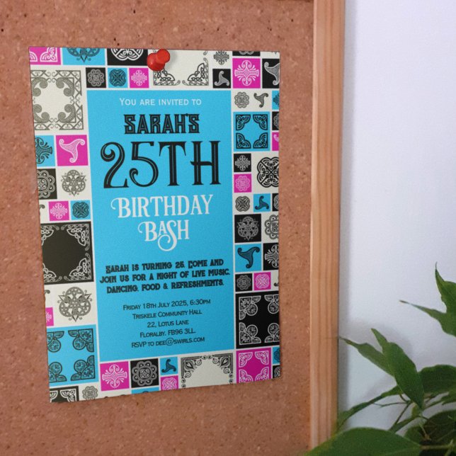 Invitación Añadir el borde azul del mosaico de mosaico decora (Subido por el creador)