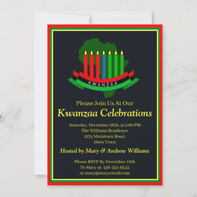 Invitación Añadir fecha de nombre Detalles del Fiesta Kwanzaa (Anverso)