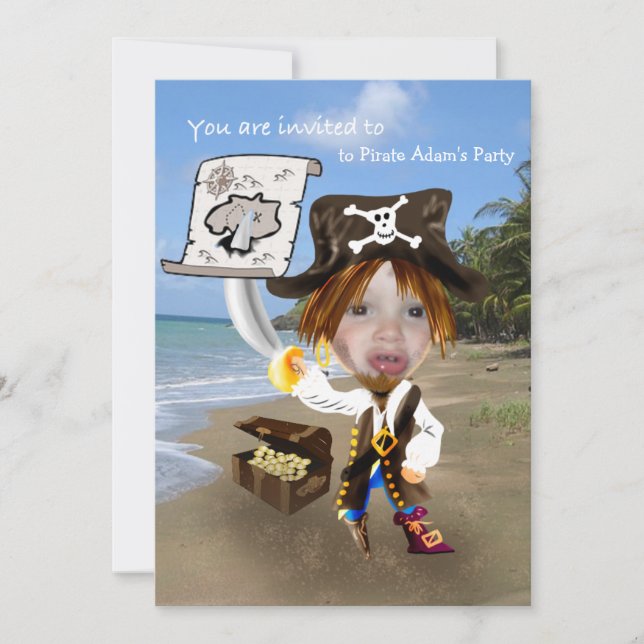 Invitación Añadir foto - caricatura pirata personalizada (Anverso)