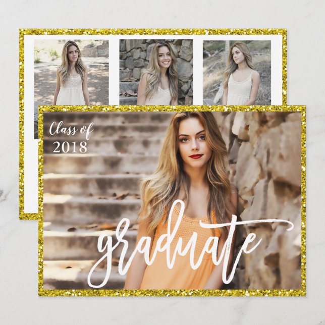 Invitación AÑADIR FOTO - Purpurina de graduación (Anverso / Reverso)