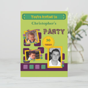 Invitación Añadir fotos para hombres de cualquier edad verde