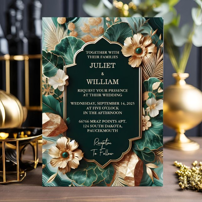 Invitación Añadir Mármol Monstera Verde Esmeralda Y Boda De O (Subido por el creador)