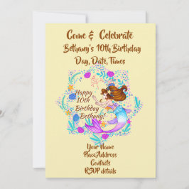 Invitación Añadir nombre a Mauve de sirena de pelo marrón a F