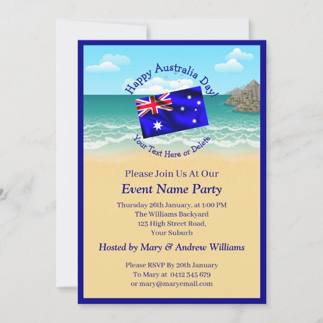 Invitación Añadir nombre año fecha Día de Australia Día playa (Anverso)