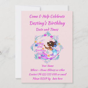 Invitación Añadir nombre de texto Mermaid Pink Mauve Aqua Fie