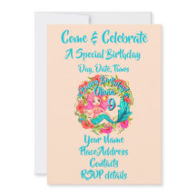 Añadir nombre edad Pink Mermaid Blue Tail Birday P