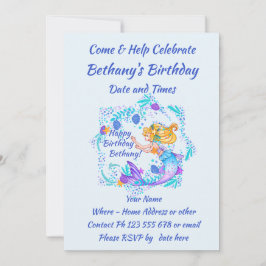 Invitación Añadir nombre texto de la sirena dorsal azul malva