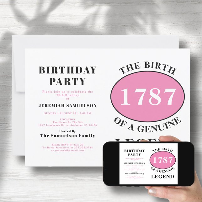 Invitación Añadir Nombre Y Año De Leyenda Nacimiento Rosado (Subido por el creador)