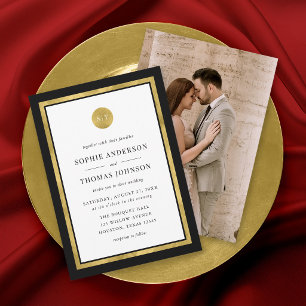Invitación Añadir Personalizado de fotos color oro redondo Bo