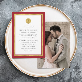 Invitación Añadir Personalizado de fotos color oro redondo Bo