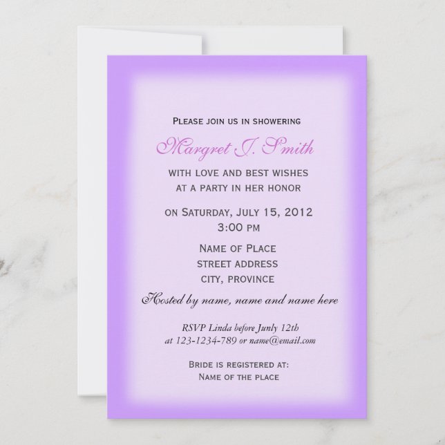Invitación Añadir tu foto, elegante ducha de novia púrpura (Anverso)