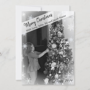 Invitación Añadir tu foto Navidades blancos y negros copos de